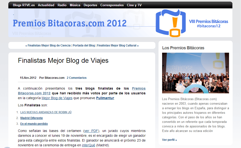 Finalista de los premios bitacoras